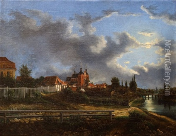 Wloclawek W Swietle Ksiezyca Oil Painting - Alfons Matuszkiewicz