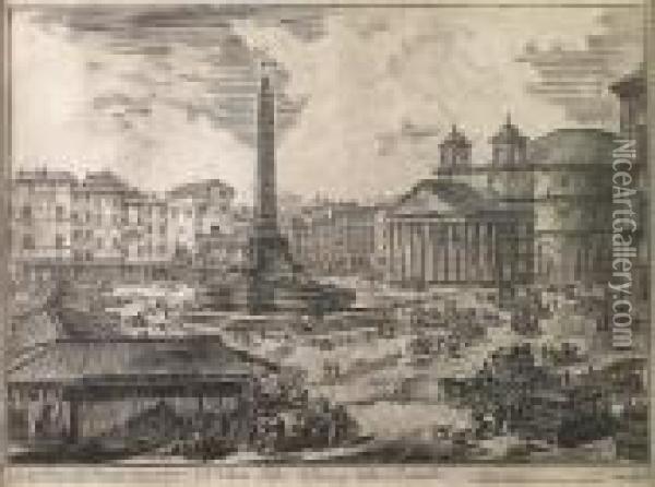 Veduta Della Piazza Della Rotunda Oil Painting - Giovanni Battista Piranesi
