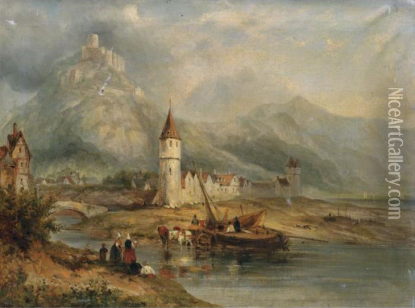 St. Goarhausen On The Rhine Oil Painting - Frederick Waters Watts