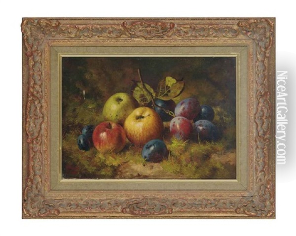 Apples And Plums On A Mossy Bank Oil Painting - William H. Smith