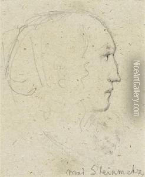 Female Head In Profile Oil Painting - Albert Anker