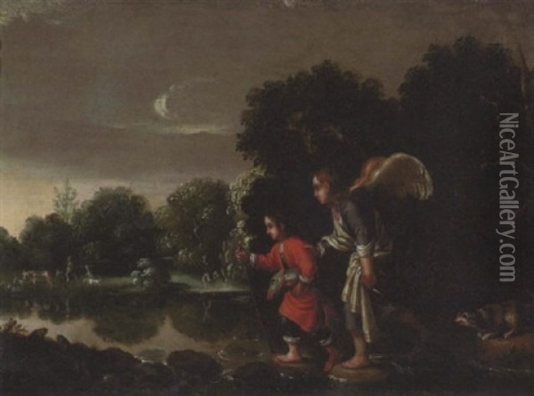 Tobias Mit Dem Engel (tobias Und Der Erzengel Raphael Auf Der Wanderschaft, Tobias 6, 1) Oil Painting - Adam Elsheimer
