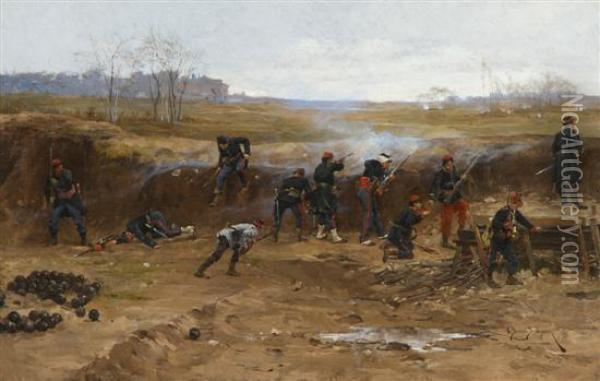 Battle In The Field Oil Painting - Etienne Prosper Berne-Bellecour