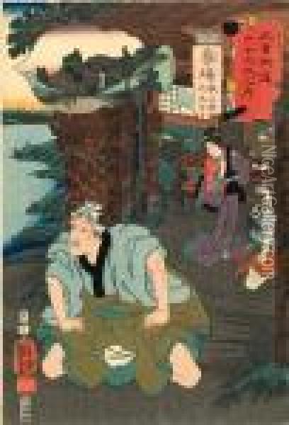 Banba, Utanosuke Kitsu Matahei Oil Painting - Utagawa Kuniyoshi