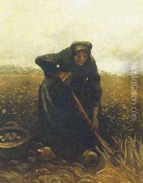 Woman Lifting Potatoes Oil Painting - Vincent Van Gogh