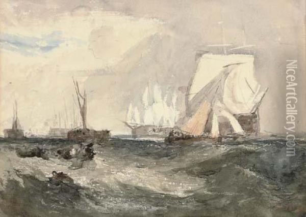 Homage To Turner: H.m.s. Indefatigable Off Spithead Oil Painting - Hercules Brabazon Brabazon