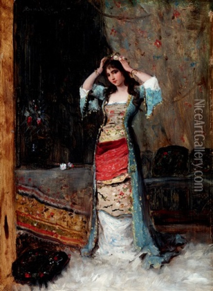 In The Saloon (femme Turque) Oil Painting - Lajos Bruck