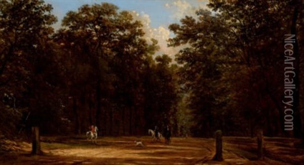 Riders In A Park Oil Painting - Victor de Grailly