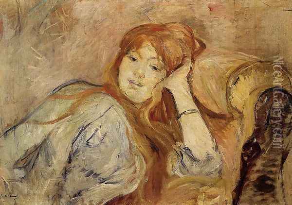 Young Woman Leaning On Her Elbow Oil Painting - Berthe Morisot