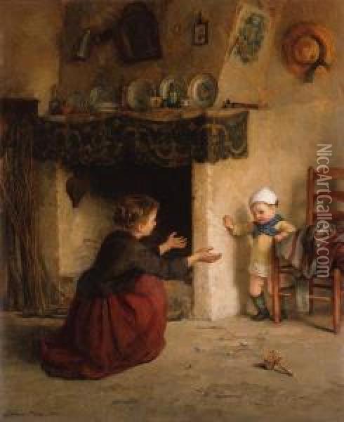 Baby's First Steps Oil Painting - Edouard Frere