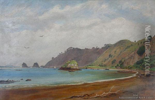 Beach At Whakatane Oil Painting - Charles Blomfield