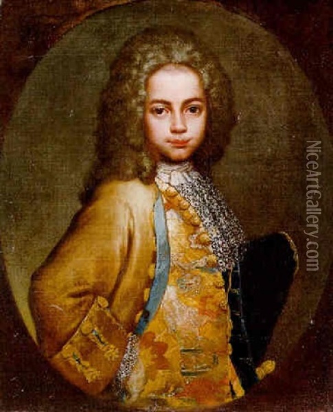 Portrait Of A Boy, Half-length, With A Tricorn Hat Under His Arm Oil Painting - Vittore Giuseppe Ghislandi (Fra' Galgario)