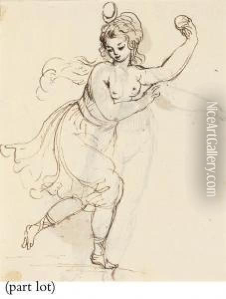 A Group Of Seven Drawings, Including Diana At The Hunt Oil Painting - Giovanni Batista Cipriani