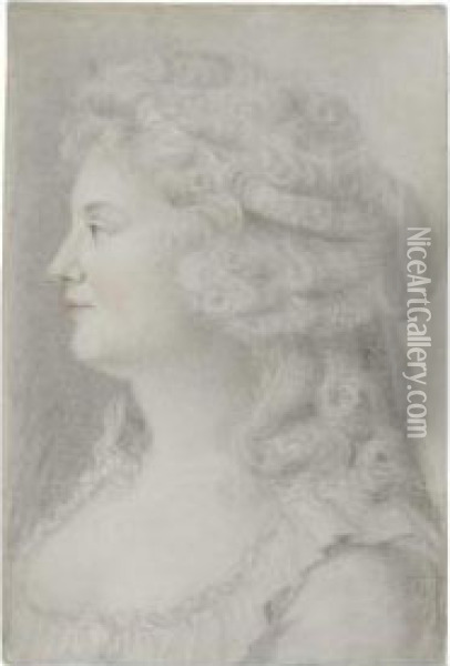 Portrait Of A Woman In Profile To The Left Oil Painting - Augustin de Saint-Aubin