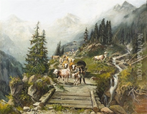 Alpaufzug Im Berner Oberland Oil Painting - Franz Adolf Christian Mueller