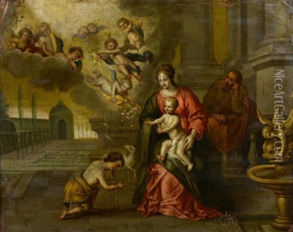 La Sainte Famille Avec Les Anges Et Le Jeune Saint Jean-baptiste Oil Painting - Peter Van Lint