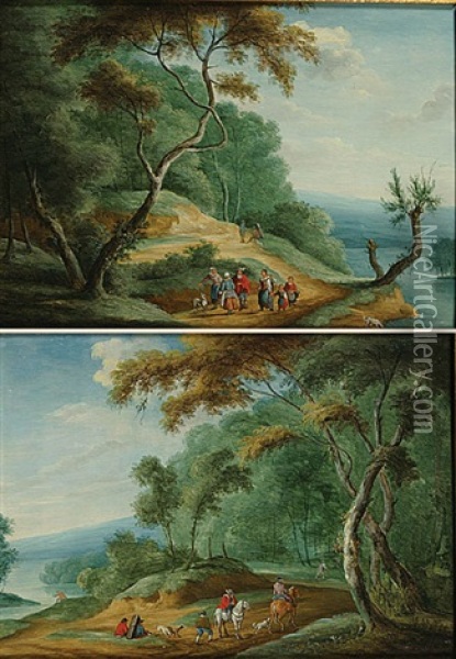 Gezelschap In Een Bosrijke Omgeving (2 Works) Oil Painting - Isaac Van Oosten