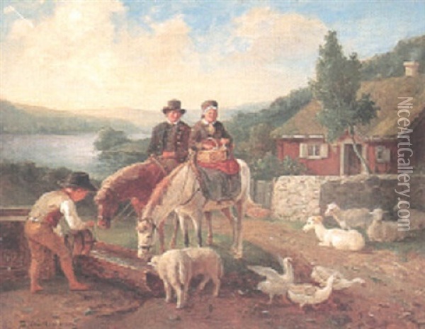 Vilopaus Under Kvallsritten Oil Painting - Bengt Nordenberg
