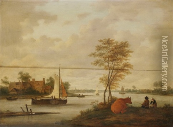 Paysans En Bord De Riviere Oil Painting - Jacob Van Stry