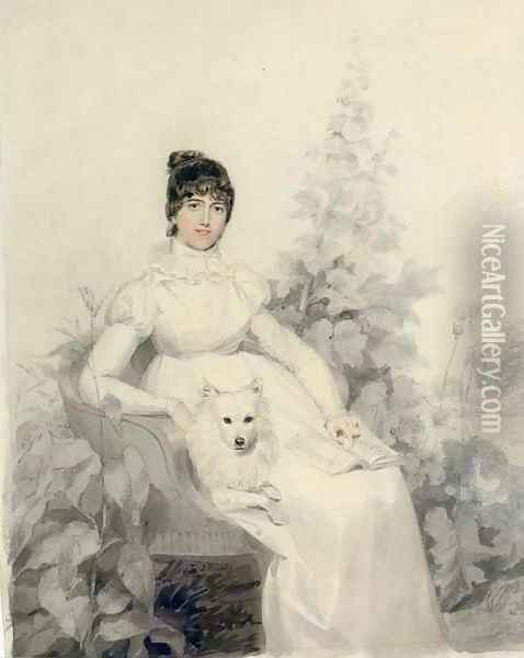 Portrait of Miss Godfrey, full-length, seated with her dog Oil Painting - Thomas Heaphy