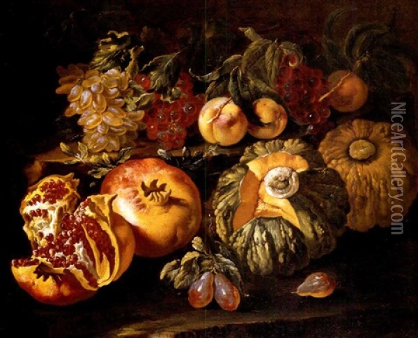Natura Morte Di Frutta Con Uva E Zucche Oil Painting - Abraham Brueghel