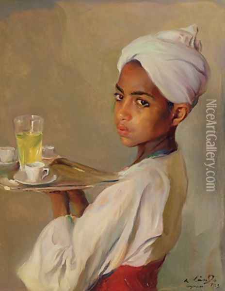 A Nubian Serving Boy Oil Painting - Philip Alexius De Laszlo