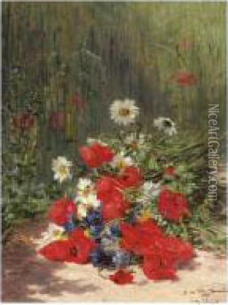 Still Life Of Poppies And Other Wild Flowers Oil Painting - Eugene Claude