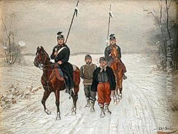 Zwei Berittene Preussische Soldaten Oil Painting - Christian I Sell