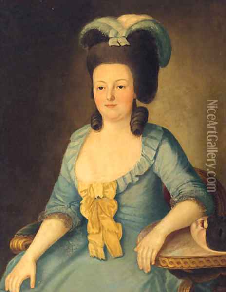 Portrait Of A Lady, Seated Three-Quarter-Length, In A Blue Dress Oil Painting - German School