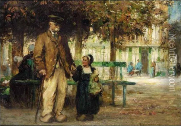 Youth And Age; A Stroll With Grandpa Oil Painting - Flora MacDonald Reid