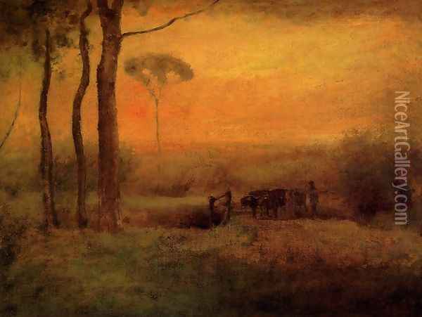 Pastoral Landscape At Sunset Oil Painting - George Inness