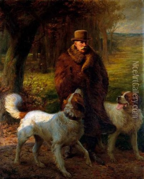 Portrait D Homme Avec Deux Epagneuls Oil Painting - Robert Gignoux