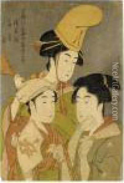 ````asazume-bune, Ogi-uri, 
Utamakura' From The Series ````seiro Niwaka Onna Geisha No Bu' (female 
Geisha Section Of The Yoshiwara) Oil Painting - Kitagawa Utamaro