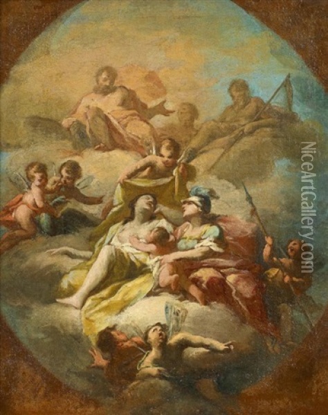 Bozetto Zu Einer Gotterdarstellung Mit Zeus, Chronos Und Athene Oil Painting - Giovanni Antonio Cucchi