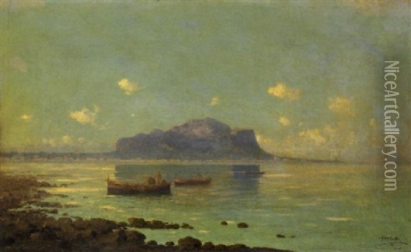 Palermo, Marina Con Monte Pellegrino Oil Painting - Michele Catti