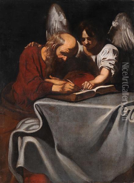 S.matteo E L'angelo Oil Painting - Niccolo Renieri (see Regnier, Nicolas)