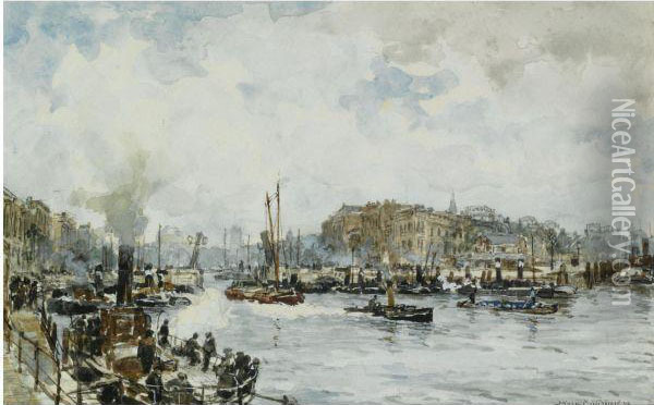 A View Of The Boompjes, Rotterdam Oil Painting - Johann Hendrik Van Mastenbroek