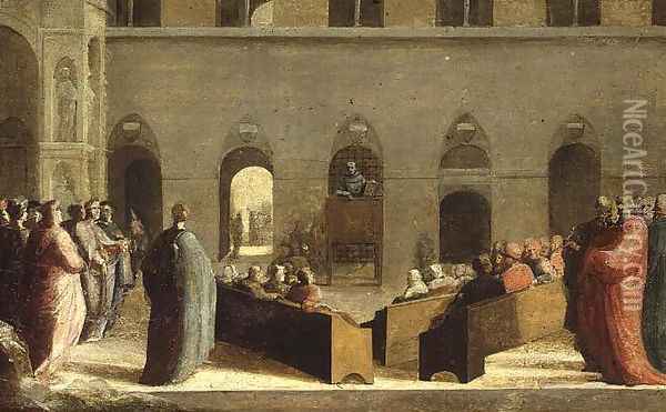 St. Bernadino preaching in the Campo in Siena c.1528 Oil Painting - Domenico Beccafumi