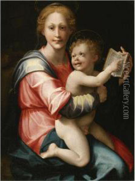 The Virgin And Child Seated With A Book Of Hours Oil Painting - Carlo Portelli da Loro