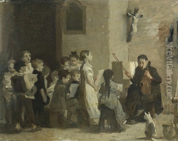 La Lecon De Chant Dans La Sacristie Oil Painting - Edouard John E. Ravel