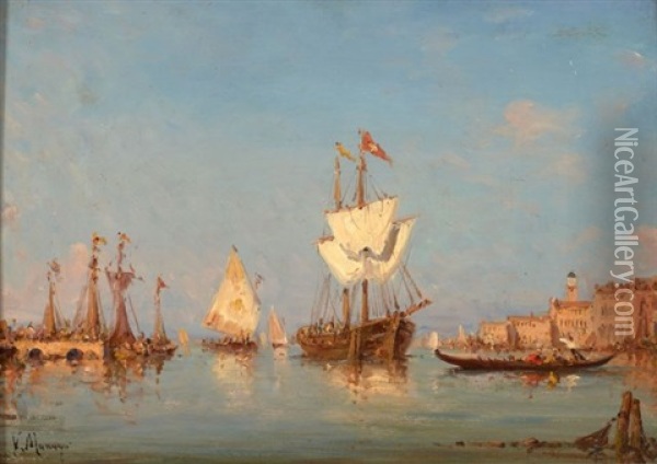Gondoles Et Voilier A Venise Oil Painting - Vincent Manago