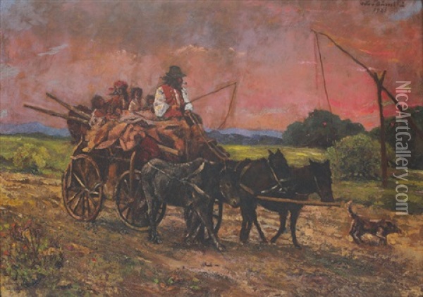 Nomads In Schooner At Sunset Oil Painting - Octav Bancila