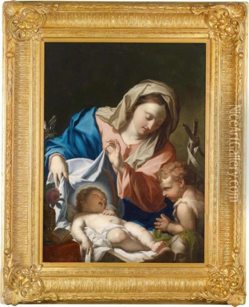 The Virgin And Child With The Infant Baptist Oil Painting - Francesco Trevisani