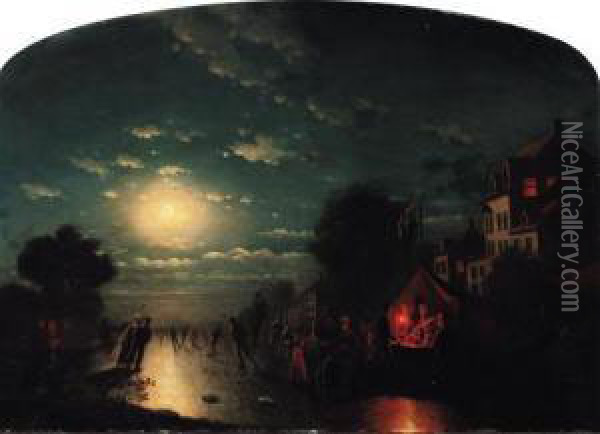 Elegant Skating By Moonlight Oil Painting - Johann Mongels Culverhouse