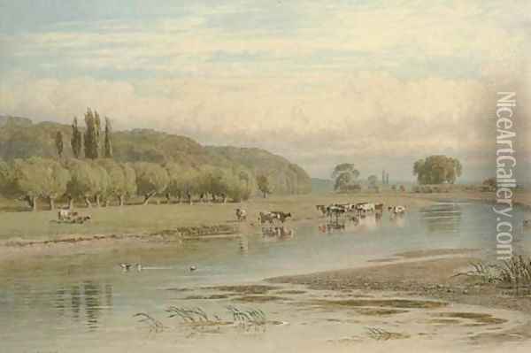 Cattle watering on the Thames Oil Painting - George Arthur Fripp