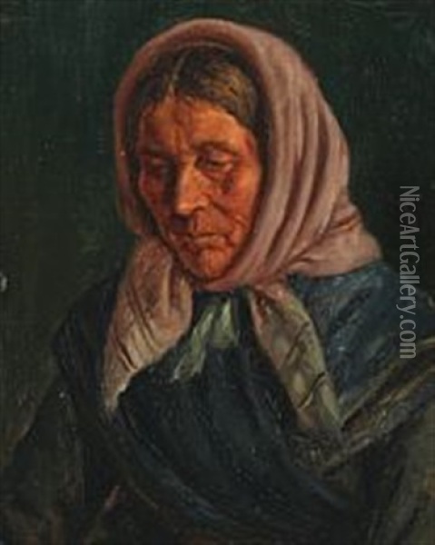 Portrait Of An Elderly Woman Oil Painting - Viggo Johansen