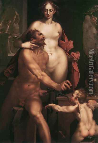 Venus and Vulcan c. 1610 Oil Painting - Bartholomaeus Spranger