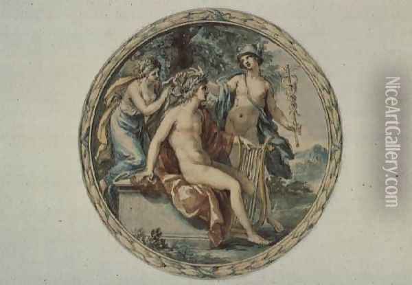 Apollo with his Lyre, Mercury and a Muse Oil Painting - Giovanni Battista Cipriani