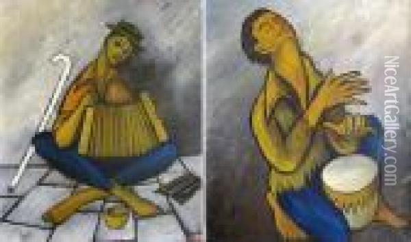 Aveugle A L'accordeon/musicien Au Tam-tam Oil Painting - Gustav Ranzoni