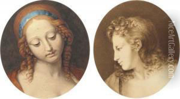 Head Of Judith And Head Of An Angel In Profile To The Right Oil Painting - Andrea Solario